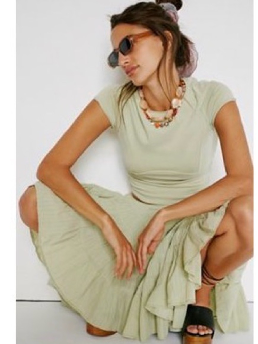 We The Free Many Layers Solid Midi Skirt in Washed Sage + protagonist tee